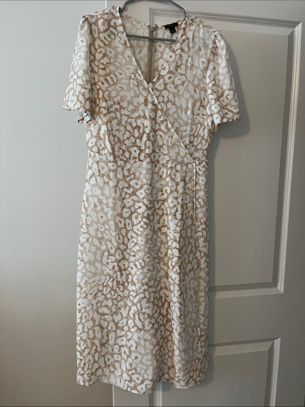 Ann Taylor Elegant Cream Animal Print Wrap Look Dress